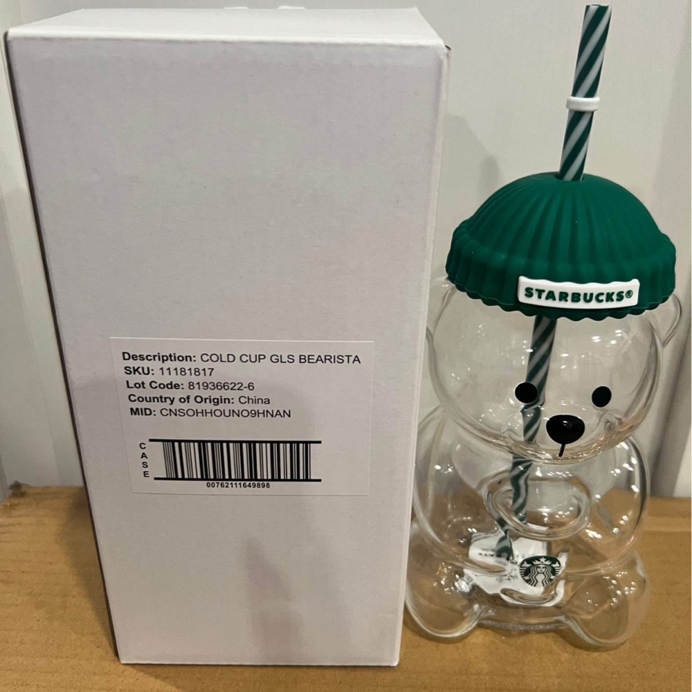 Starbucks Bearista Glass Cup with Green Top